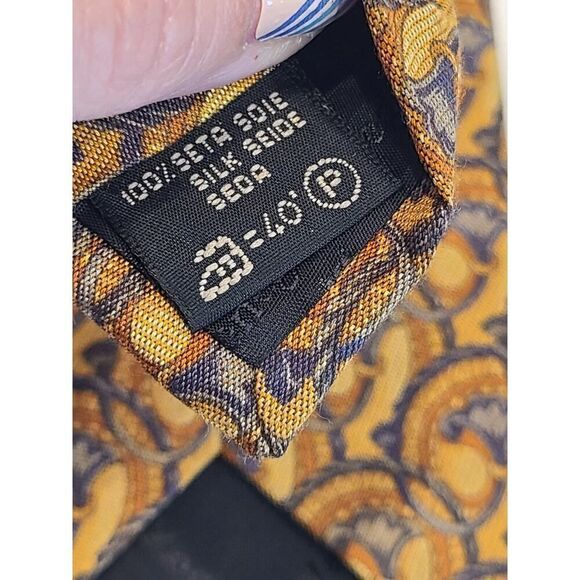 Ermenegildo Zegna Luxe Men's Silk Neck Tie Golden Brown Navy Blue Design Italy - Picture 5 of 8